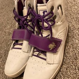 Vlado white and purple high top sneakers